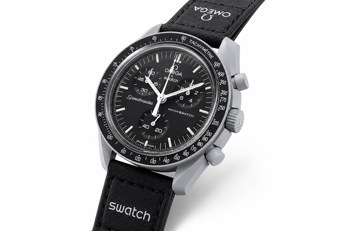 Close-up of the OMEGA X SWATCH MOONSWATCH