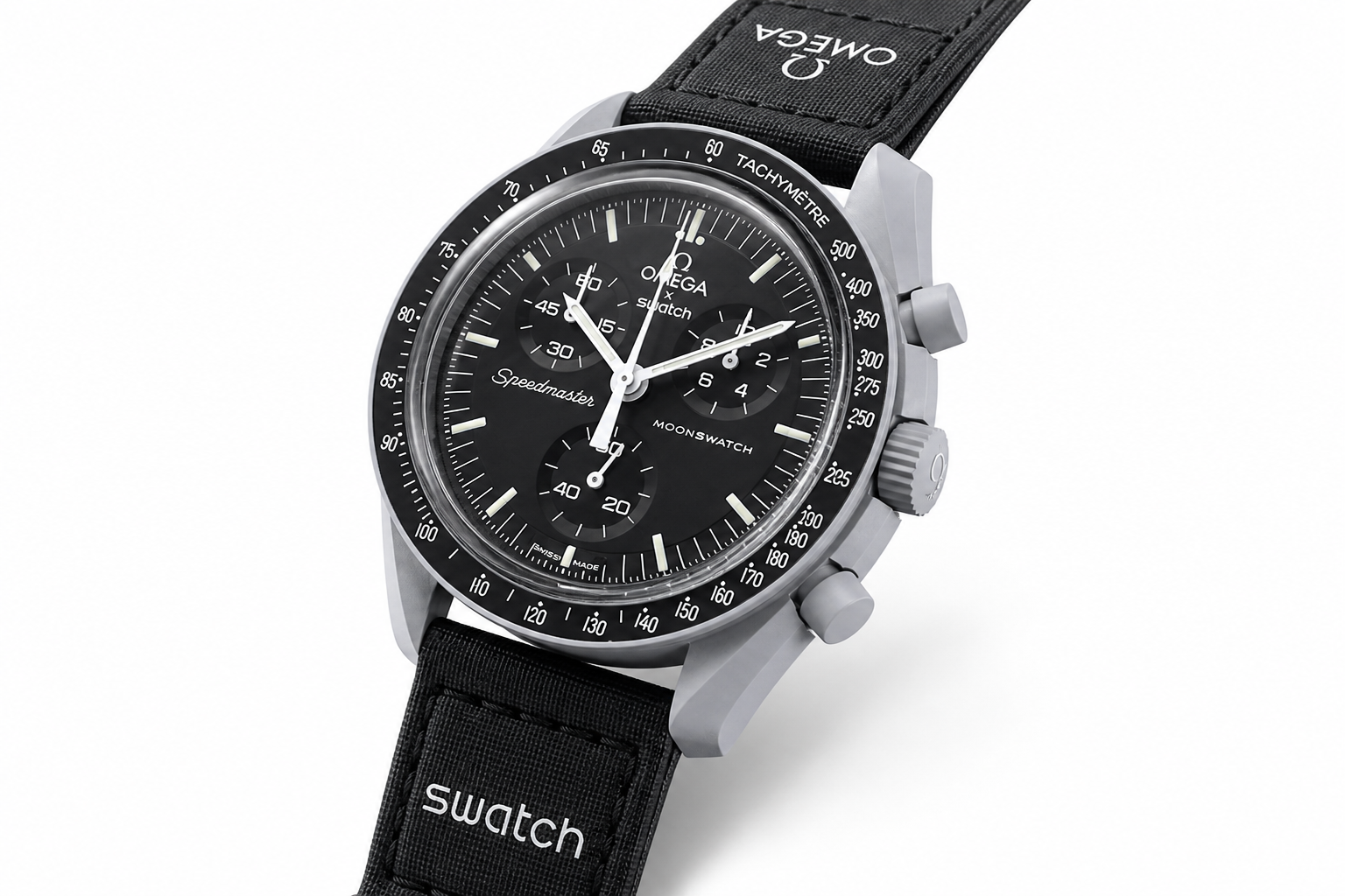 Close-up of the OMEGA X SWATCH MOONSWATCH